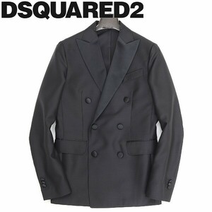 国内正規品◆DSQUARED2 ディースクエアード DEAN＆DAN着用 シルク混 くるみボタン ダブル ジャケット 黒 ブラック 46