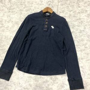 X ▼ 大きいサイズ!! Abercrombie＆Fitch アバクロンビーアンドフィッチ 鹿の子 コットン100% 長袖 ポロシャツ size:XL メンズ 古着 NAVY