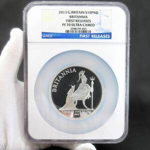 【特大サイズの銀貨】 2013 イギリス ブリタニア オールドエリザベス 10ポンド NGC PF70UC ファーストリリース モダンコイン アンティーク