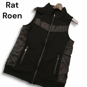 Rat Roen ラット ロエン 通年★ ジップアップ ハイネック リブ サイド切替★ ロゴ刺繍 ベスト Sz.LL メンズ 黒　C4T09763_A#O