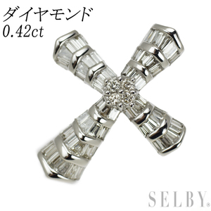 K18WG ダイヤモンド ペンダントトップ 0.42ct クロス 出品2週目 SELBY