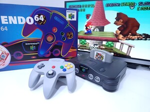 動作品/ 美品 N64 任天堂 ニンテンドー64 NINTENDO64 コントローラーACアダプター セット箱付 レトロゲーム/ 希少品(H-57)