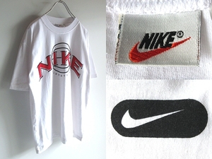 希少 90sビンテージ 白タグ NIKE ナイキ バスケットボール/ロゴプリント Tシャツ 半袖 カットソー L ホワイト 白