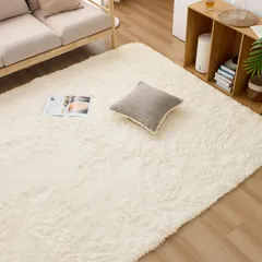 Housecover ラグ カーペット シャギーラグ ラグマット 長方形 絨毯 120x160cm 滑り止め付 洗える 防ダニ 抗菌 防臭 オールシーズン快適に使用 床暖房 ホットカーペット対応 ふわふわ肌触り アイボリー