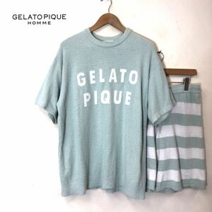 1S1569-W◆gelato pique homme ジェラートピケ オム 半袖 ルームウェア セットアップ メンズ 部屋着◆size:L ライトグリーン系 ナイロン 他