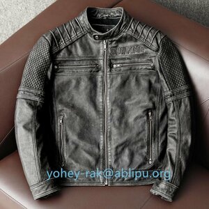 ハレーバイクレザージャケット 上品　本革 高級　牛革　ユーズド加工　ライダースジャケット 革ジャン Ｓ～5XL