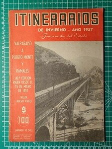 t3o【海外鉄道時刻表】チリ共和国国鉄 FERROCARRILES DEL ESTADO CHILE 1957年冬（昭和32年）
