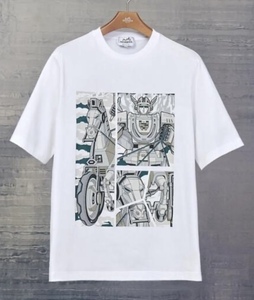 【未使用新品】希少 完売品 HERMES エルメス《メガ・シャリオ・3D》Tシャツ メンズ XL (LL) 白 ホワイト デザイナー野村大輔氏 定価88000円