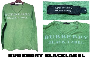 新品同然バーバリーBURBERRY BLACKLABELVネック長袖Tシャツ★グリーン★三陽商会★２