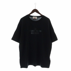 ストーンアイランド STONE ISLAND × シュプリーム Supreme 22SS Tシャツ カットソー 半袖 クルーネック ロゴ プリント XL 黒 7625201S8