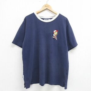 XL/古着 半袖 ビンテージ Tシャツ メンズ 90s ルーニーテューンズ トゥイーティー 鹿の子 大きいサイズ コットン クルーネック 紺 ネイビー