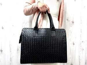 極美品 BOTTEGA VENETA ボッテガヴェネタ イントレチャート ビジネスバッグ ハンドバッグ バッグ レザー 黒 A4収納可 メンズ 79888Y