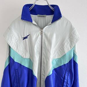 90s ASICS アシックス ナイロンジャケット レディース M 青×白×水色