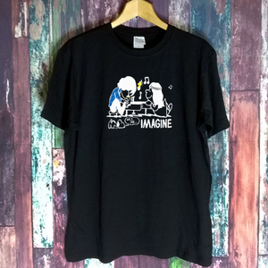 送込　スヌーピーftジョンレノン IMAGINE　半袖Tシャツ　黒　Mサイズ