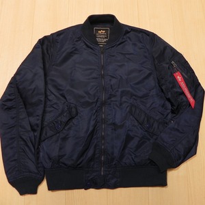 ALPHA INDUSTRIES アルファインダストリーズ TA1198-8067 MA-1 フライトジャケット L/ミリタリーブルゾン/紺 ネイビー/古着 ★b