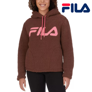 新品 M ★ FILA フィラ レディース フリース パーカー ボア プルオーバー ブラウン カプチーノ ロゴ刺繍 もこもこ モコモコ フーディー