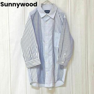 st838 Sunnywood/ストライプシャツ/7分袖/白青/爽やか/オシャレ