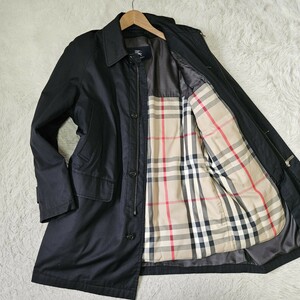 美品 バーバリー ロンドン【ダウンライナー着脱式 ノバチェック サイズ L相当】BURBERRY LONDON ロングコート ステンカラーコート ブラック