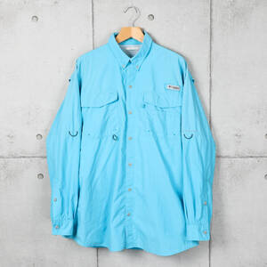 Columbiaコロンビア◆PFG ナイロン素材 フィッシングシャツ◆ブルー◆サイズXL