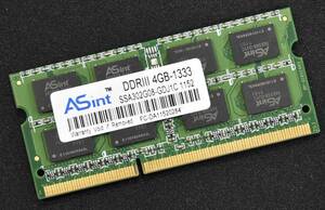 4GB PC3-10600S DDR3-1333 S.O.DIMM 204pin 2Rx8 1.5V ASint 4G Macbook Pro iMac (DDR3) HM57/55 PM57/55チップセット対応 (管:SB0476