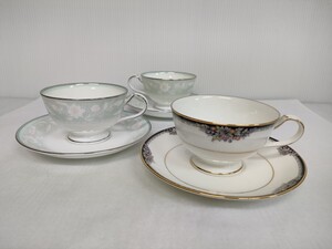 まとめ売り　洋茶器　Bone China　Noritake　ボーンチャイナ　カップ＆ソーサー　金縁　銀縁 まとめて3客　レトロ　ティーカップ　ノリタケ