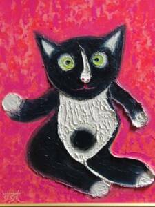 ≪国美協≫関口進、『黒猫みーちゃん』、油彩画、F6号：40,9×31,8cm、油絵一点物、新品高級油彩額付、直筆サイン・真作保証付