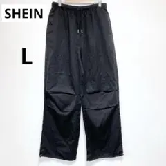 SHEIN パンツ　黒　L ワイドパンツ　ウエストゴム　ダンス　大きめ