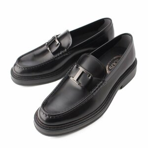 【トッズ】Tods　Tタイムレス レザー ローファー シューズ ブラック 8 1/2 未使用【中古】【正規品保証】195517