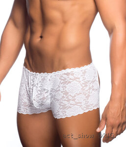 ＊新品未使用 MaleBasicメールベーシックSexy Lace オープンバックレースボクサー MBL31（ホワイト,L/XL) 正規品 セクシーメンズ下着 美尻