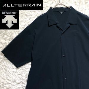 【極美品】DESCENTE ALLTERRAIN デサントオルテライン　23SS オープンカラーシャツ　紺　表記O　XL相当 半袖シャツ　開襟　シームレス