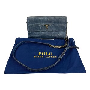 USED POLO RALPH LAUREN ポロ ラルフローレン バッファロー チェーンウォレット 長財布 ブルー系 レディース 型押し wallet