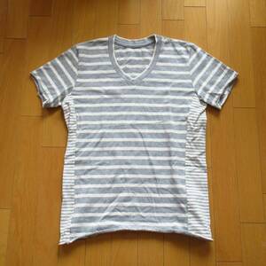 【1piu1uguale3】 3d v-neck delave jersey plain/thin border グレー/サイズ4 ウノピゥウノウグァーレトレ wjk AKMジュンハシモト