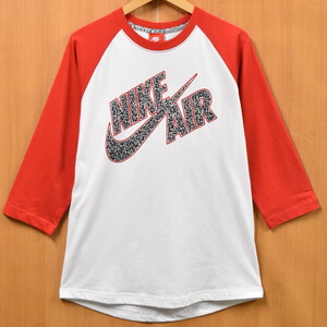 デッドストック 2014年製 NIKE ナイキ ラグランTシャツ 七分袖 ホワイト×レッド×ブラック メンズM(未使用品)(13898