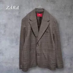 ザラ ZARA テーラードジャケット【M】ブラウン チェック柄 フェイクポケット