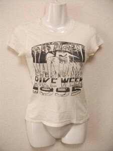 assk2-946☆RODEO-CROWNS　半袖プリントTシャツ　トップス　ホワイト系　Sサイズ　綿100%　日本製