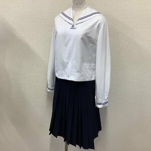 I343/Y(中古)山形県 山形市立第八中学校 女子制服2点 /旧制服/165A/W66/セーラー/スカート/夏/合服/KANKO/白/紺2本/女子/学生服/校章刺繍入