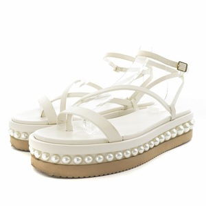 ジミーチュウ JIMMY CHOO PINE FLAT ZXA FLATFOEMS サンダル ストラップ パール 37 24.0cm 白 ホワイト /AN23 レディース