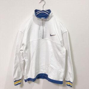 ●90’s ナイキ NIKE ハーフジップ 長袖 スウェット トレーナー アウター ホワイト Sサイズ マレーシア製 ビンテージ