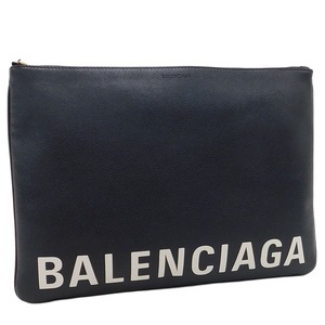 1円 ■ 美品 バレンシアガ クラッチバッグ ブラック系 レザー おでかけ 普段使い BALENCIAGA ■E.Bgm.tI-15