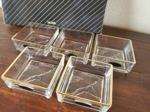 未使用　保管品　HOYA　CORDIAL GLASS COLLECTION　いわなみ　ガラス角鉢　5客セット　（0426