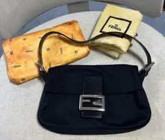 極美品】FENDI マンマバケット ハンドバッグ コットン ジャージ ブラック