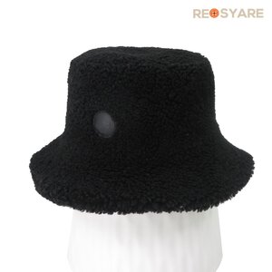 美品 HERMES エルメス 2022AW FAUVE HAT フォーヴ クルードセル レザー パッチ シアリング ムートン バケット ハット 帽子 46900