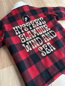 【極美品】WIND AND SEA HYSTERIC GLAMOUR x WDS Ranch Coat Red L きりたんぽ着用 赤 ボア ウール ジャケット コート チェック アウター