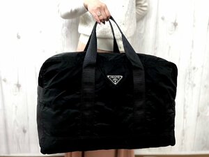 極美品 PRADA プラダ デカ ロゴ テスート ボストンバッグ ハンドバッグ バッグ ナイロン×サフィアーノレザー 黒 A4収納可 メンズ 73618