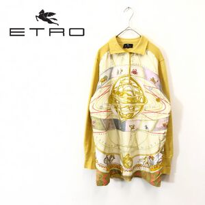 1D2426-F◆ イタリア製 ◆ ETRO エトロ シルク切替ニットポロシャツ セーター ◆ size44 ウール シルク イエロー 古着 レディース 秋冬