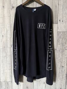 ■送料込み即決■ H&M スリーブプリント ロング Tシャツ ロンT ネイビー Lサイズ 濃紺 エイチアンドエム NYC バックプリント