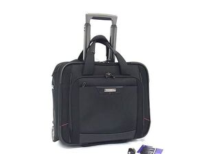 1円 ■美品■ Samsonite サムソナイト ナイロンキャンバス×レザー 2WAY 2輪 キャリーケース ハンドバッグ ブラック系 BI9326