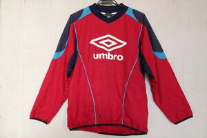 umbro/アンブロ/UBA4138/長袖プルオーバー/DTラインドピステトップ/防風/撥水/Vネック/ロゴプリント/赤/レッド/Mサイズ(2/27R)