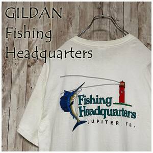 ★GILDAN Fishing Headquarters Tシャツ ノベルティ ギルダン フロリダ ジュピター 釣具店 ポケット