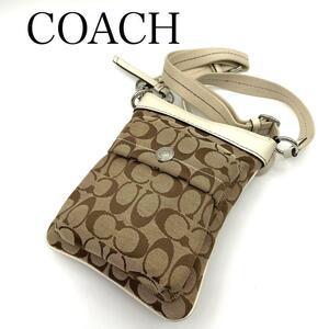 極美品　COACH コーチ ミニショルダーバッグ　ベージュ　シグネチャー　6442